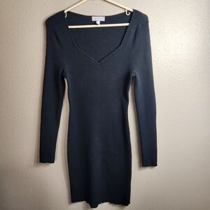 H&M Womens |M| Black Rib-Knit Long Sleeve Sweetheart Neckline Bodycon Dress